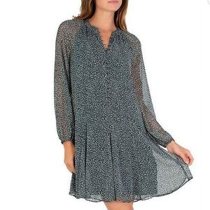 Joie Green and White Drop Waist Shift Dress with Balloon Sleeves | Joie Dress